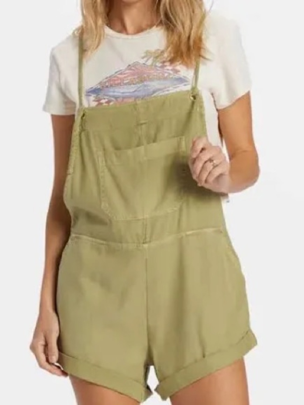 NWT Billabong Wild Pursuit Short Overalls Romper Olive Green Size Large